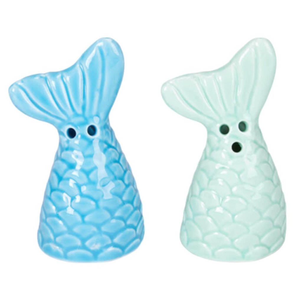 Cracker Barrel Coastal Mermaid Tail Mini Salt And Pepper Shakers Blue Green NEW